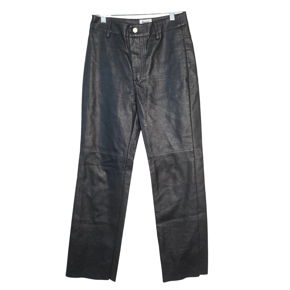 Princess Polly Pants Women 4 Black Faux Leather Straight Leg High Rise Edgy Goth